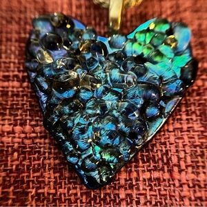 Glass Heart Handmade Pendant And Sterling Silver Chain 16”